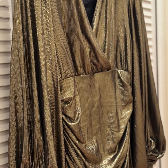Express Gold Metallic Balloon Sleeve Ruched waist top - Picture 4 of 6